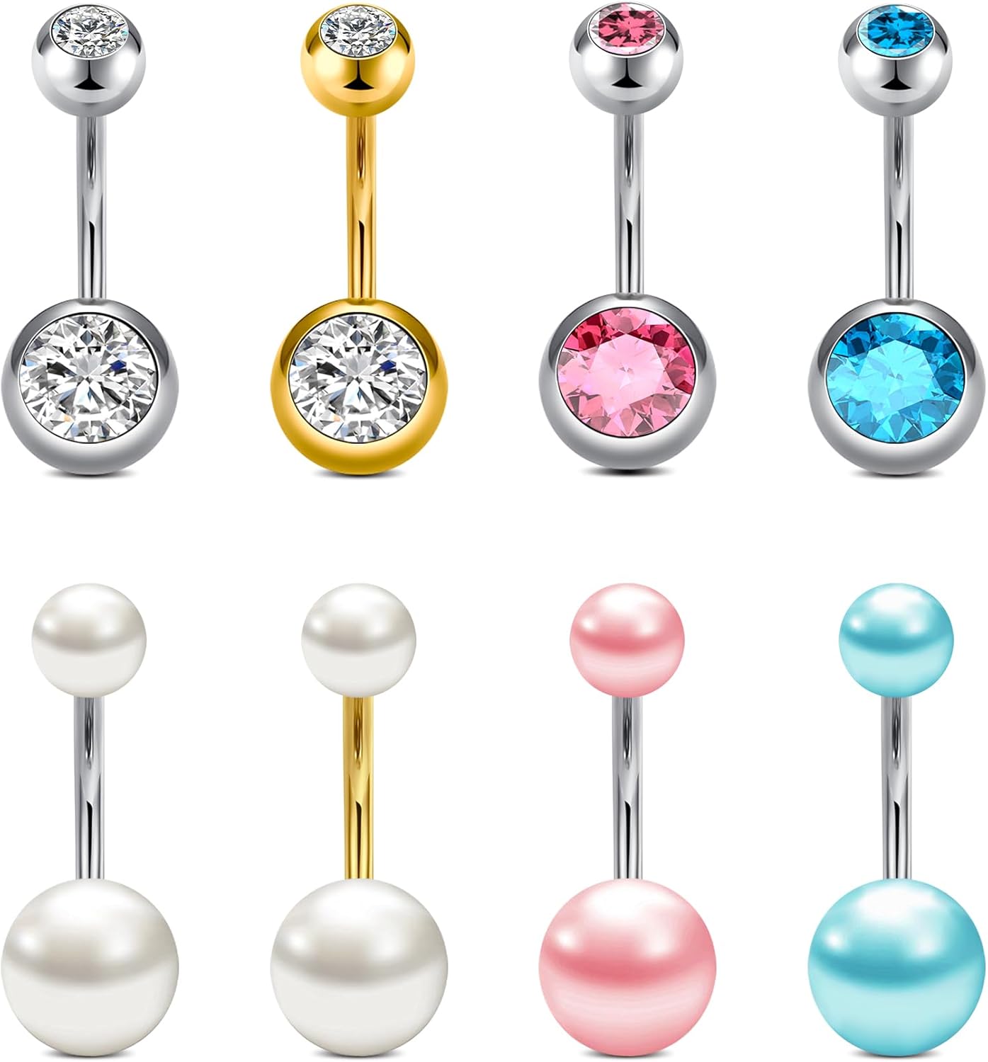Belly Button Ring Surgical Steel Belly Rings for Women Hypoallergenic Belly Button Rings Clicker Belly Button Ring Belly Piercing Silver Rose Gold Pink Black Navel Rings for Women - 我的商店我的商店我的商店