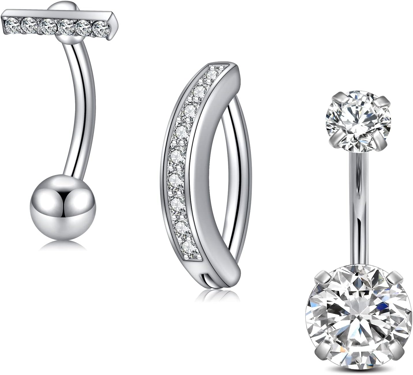 Belly Button Ring Surgical Steel Belly Rings for Women Hypoallergenic Belly Button Rings Clicker Belly Button Ring Belly Piercing Silver Rose Gold Pink Black Navel Rings for Women - 我的商店我的商店我的商店