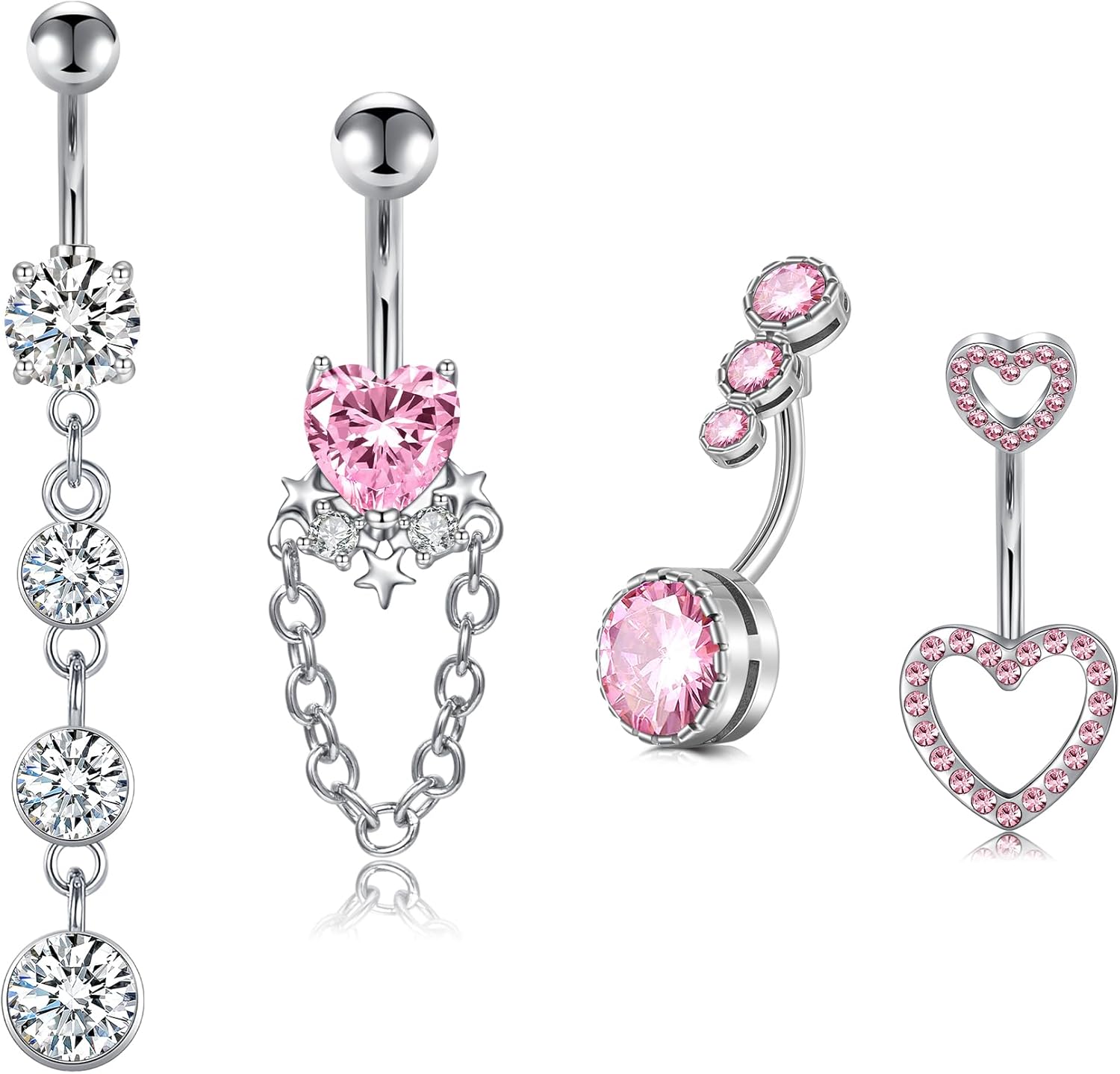 Belly Button Ring Surgical Steel Belly Rings for Women Hypoallergenic Belly Button Rings Clicker Belly Button Ring Belly Piercing Silver Rose Gold Pink Black Navel Rings for Women - 我的商店我的商店我的商店