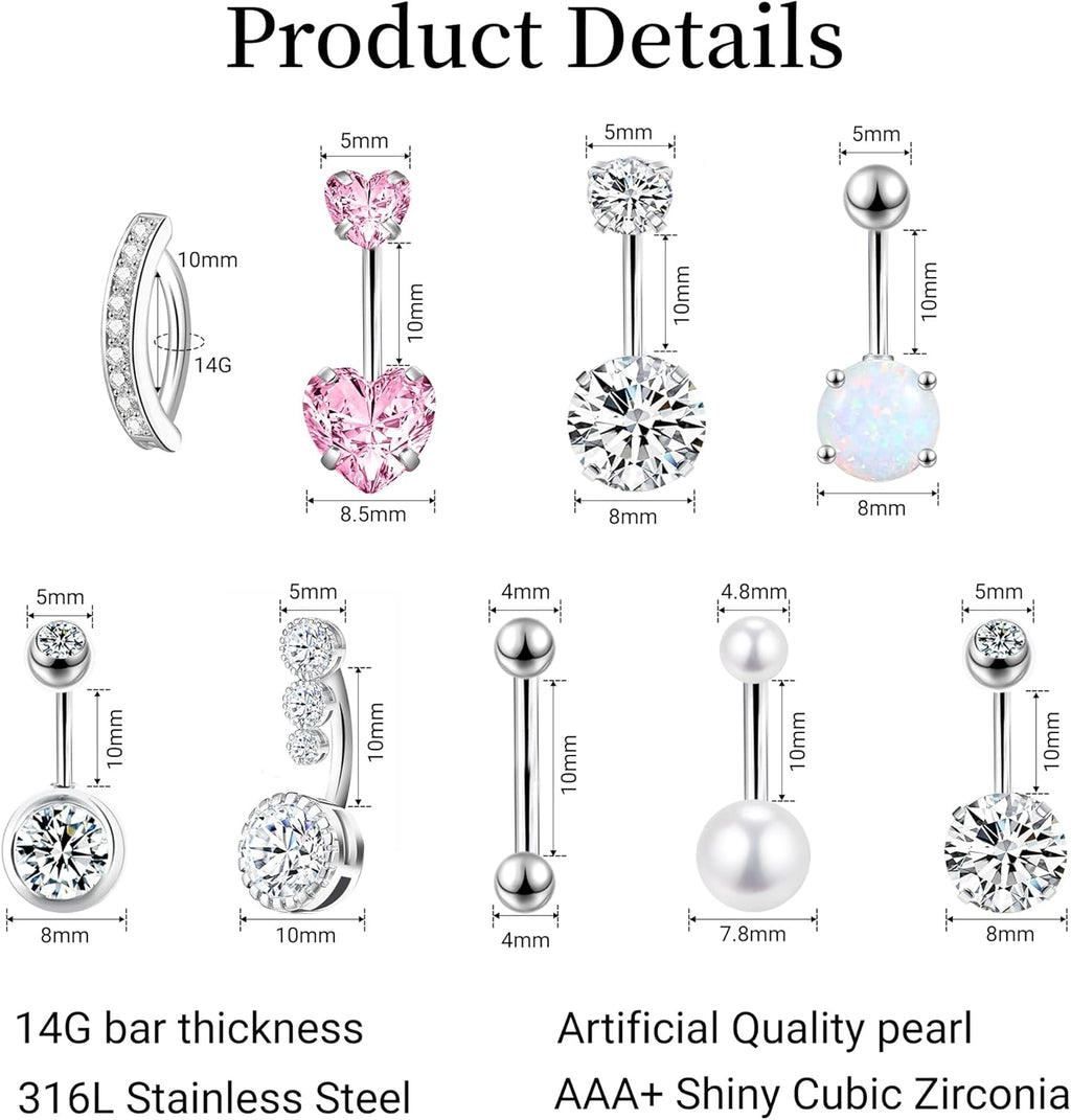Belly Button Rings 14G Belly Piercing Jewelry Navel Rings Surgical Steel Belly Rings - 我的商店我的商店我的商店