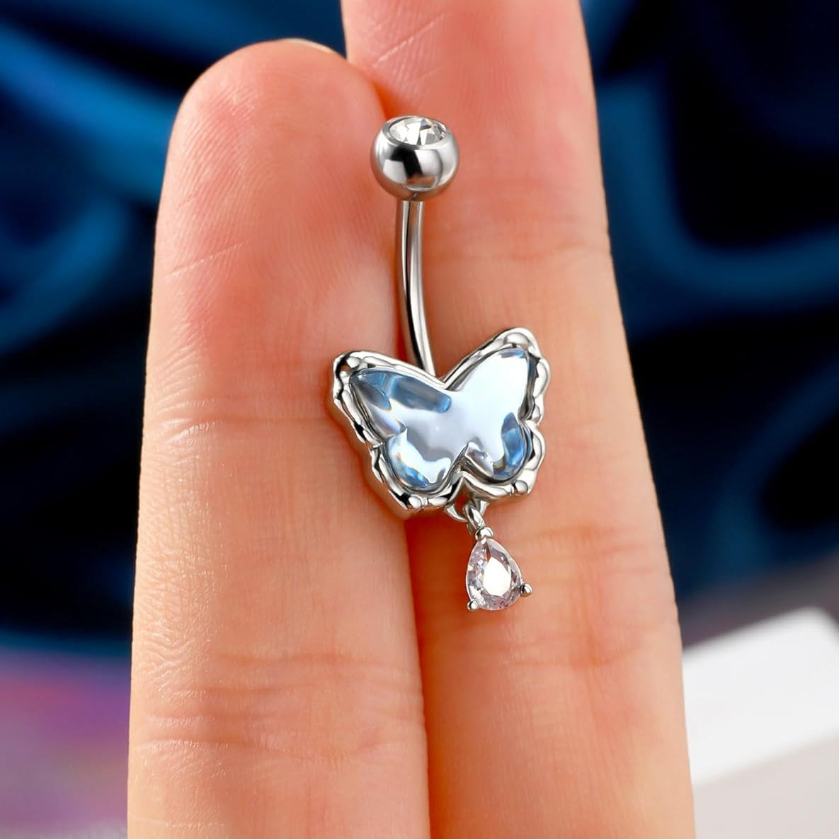 Belly Button Rings, 14G Butterfly Belly Rings, Pave Blue Crystal Stone Belly Piercing Jewelry, 316L Surgical Steel Navel Piercing Jewelry For Women Men - 我的商店我的商店我的商店