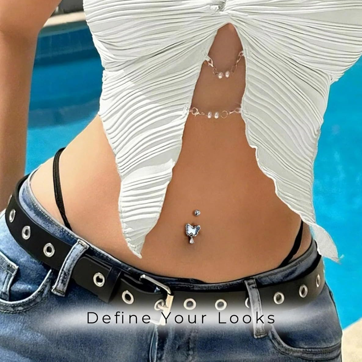 Belly Button Rings, 14G Butterfly Belly Rings, Pave Blue Crystal Stone Belly Piercing Jewelry, 316L Surgical Steel Navel Piercing Jewelry For Women Men - 我的商店我的商店我的商店