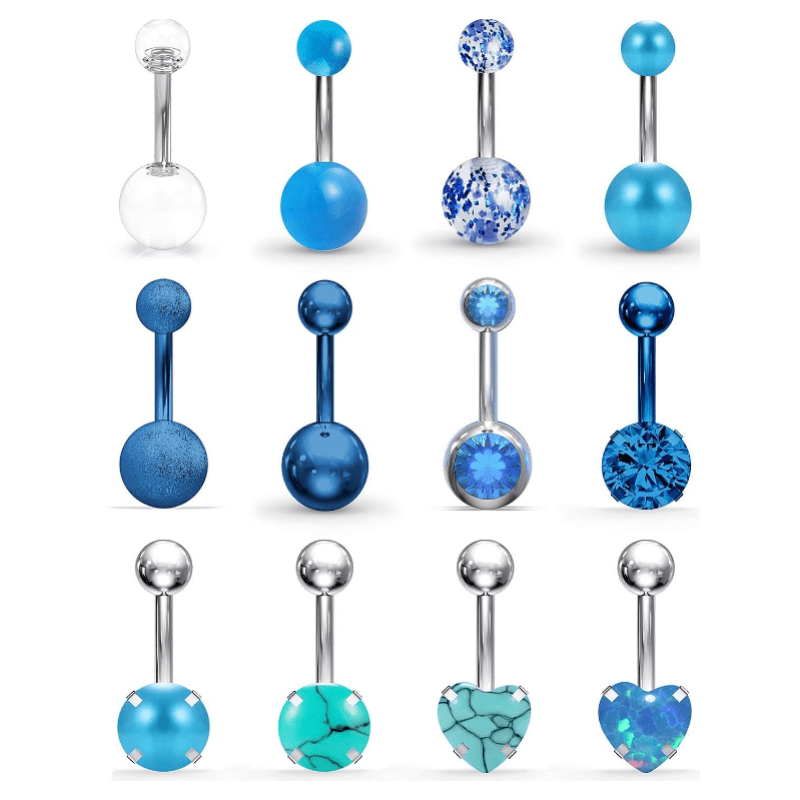 Belly Button Rings 14G Stainless Steel Navel Belly Earring CZ Heart Opal Navel Ring Barbell Body Piercing Jewelry 12PCS - QIAO Crystal我的商店QIAO Crystal