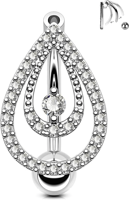 Belly Button Rings, 14G Star Drop Shape Belly Rings, Pave CZ Crystal Top Down Belly Piercing Jewelry, 316L Surgical Steel Navel Piercing Jewelry For Women Men - QIAO Crystal我的商店QIAO Crystal