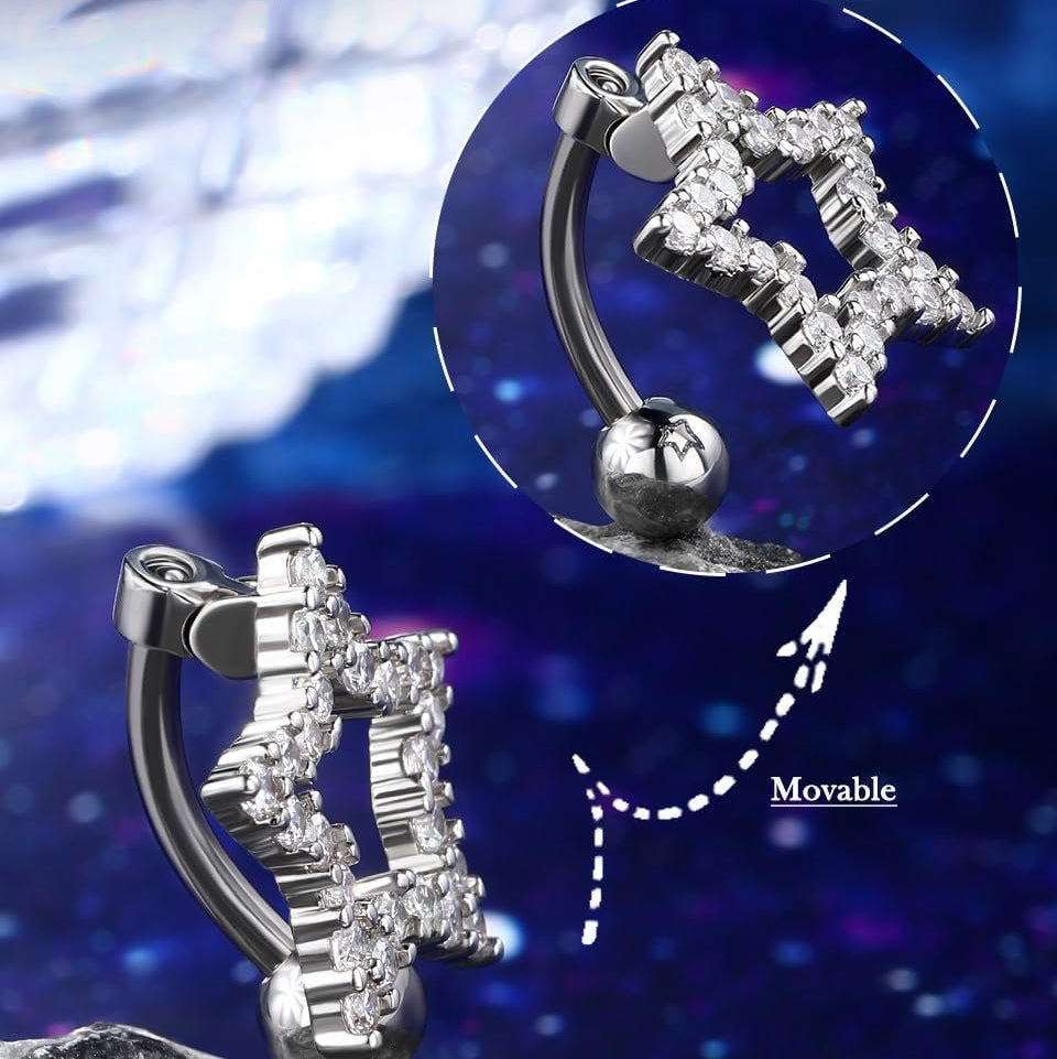 Belly Button Rings, 14G Star/Drop Shape Belly Rings, Pave CZ Crystal Top Down Belly Piercing Jewelry, 316L Surgical Steel Navel Piercing Jewelry For Women Men - 我的商店我的商店我的商店