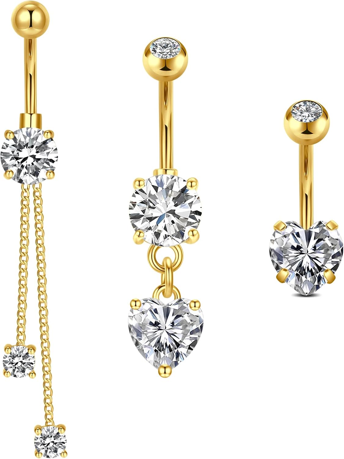 Belly Button Rings 14G Surgical Steel Belly Rings CZ Opal Navel Piercing Jewelry for Women Girls 3/8" 10mm Silver Rose Gold - 我的商店我的商店我的商店