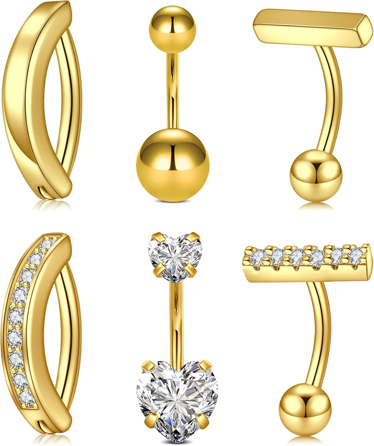 Belly Button Rings 14G Surgical Steel Belly Rings CZ Opal Navel Piercing Jewelry for Women Girls 3/8" 10mm Silver Rose Gold - 我的商店我的商店我的商店