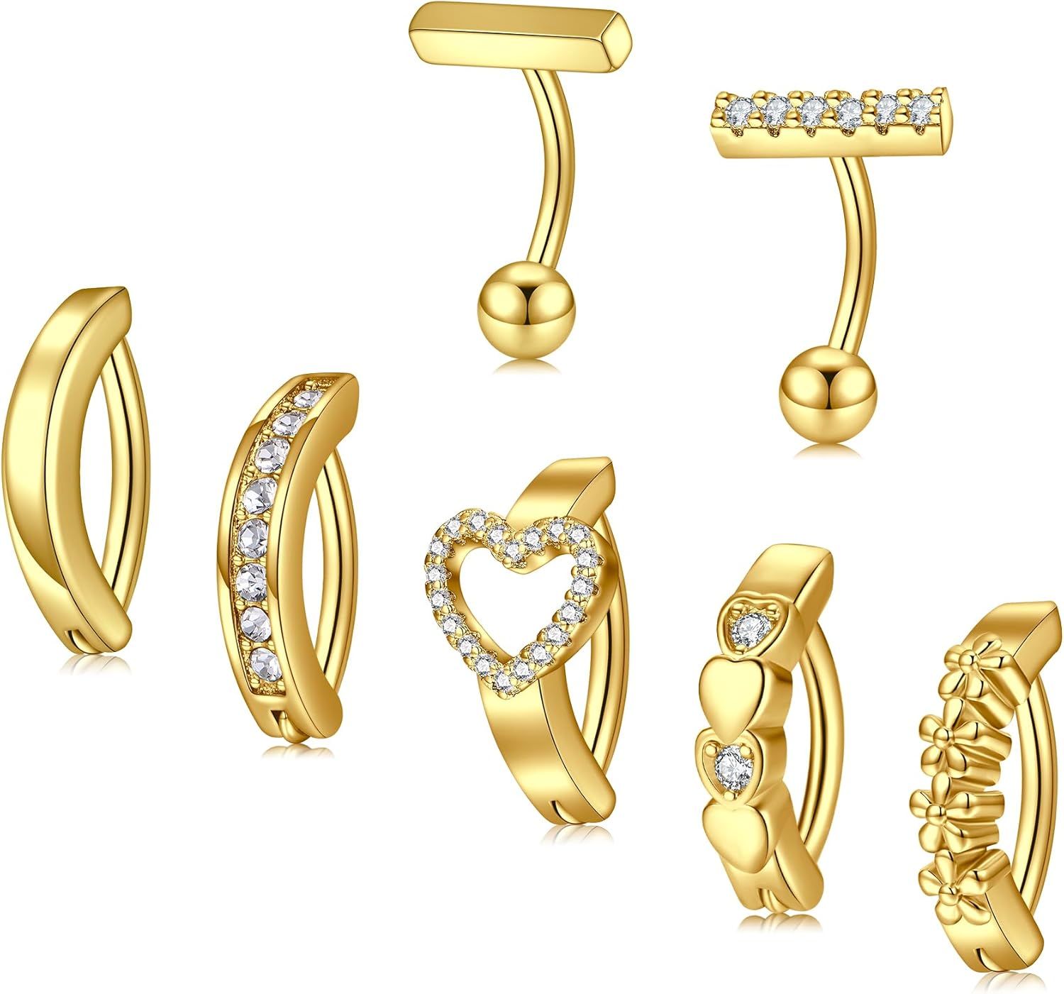 Belly Button Rings 14G Surgical Steel Belly Rings CZ Opal Navel Piercing Jewelry for Women Girls 3/8" 10mm Silver Rose Gold - 我的商店我的商店我的商店