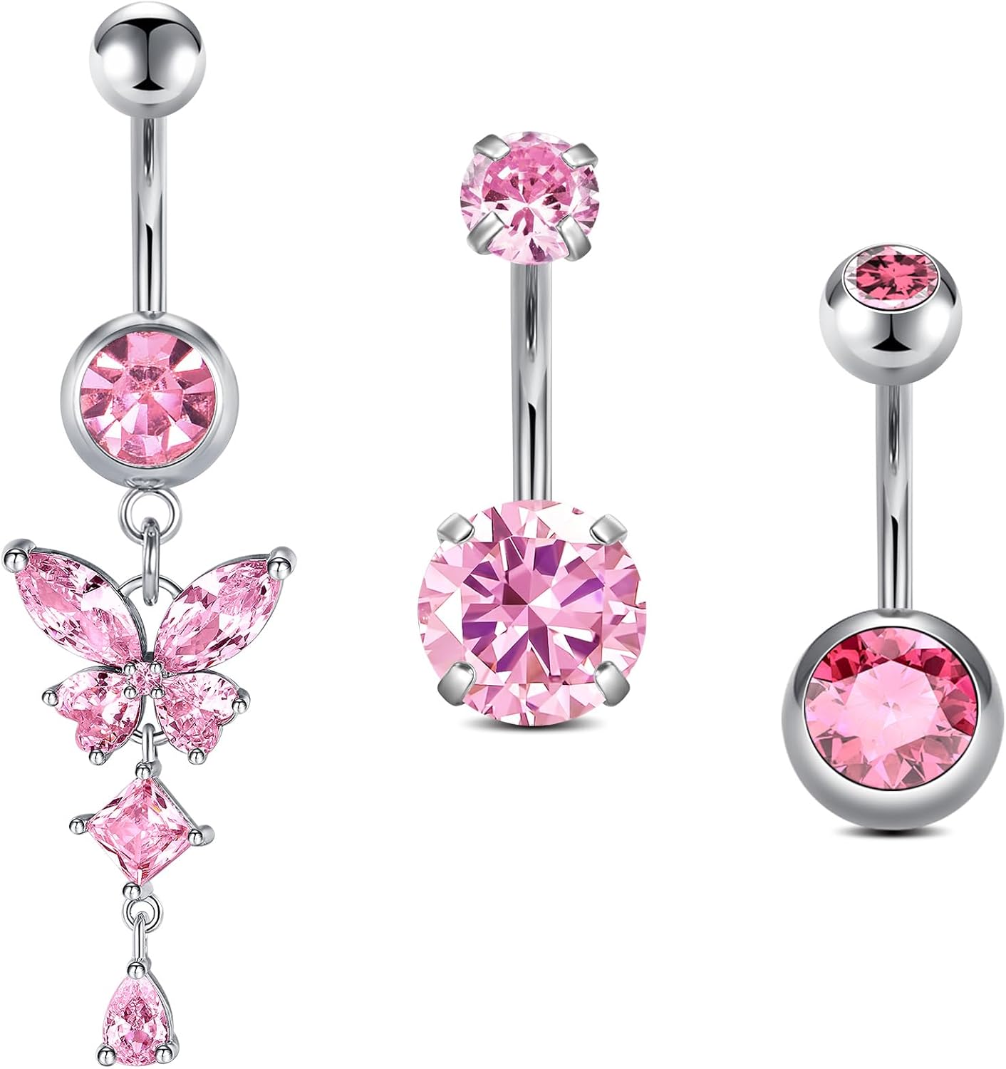 Belly Button Rings 14G Surgical Steel Belly Rings CZ Opal Navel Piercing Jewelry for Women Girls 3/8" 10mm Silver Rose Gold - 我的商店我的商店我的商店