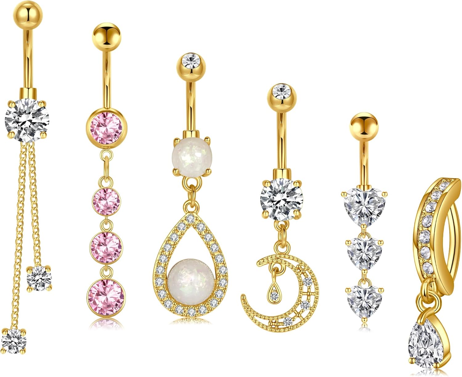 Belly Button Rings 14G Surgical Steel Belly Rings CZ Opal Navel Piercing Jewelry for Women Girls 3/8" 10mm Silver Rose Gold - 我的商店我的商店我的商店