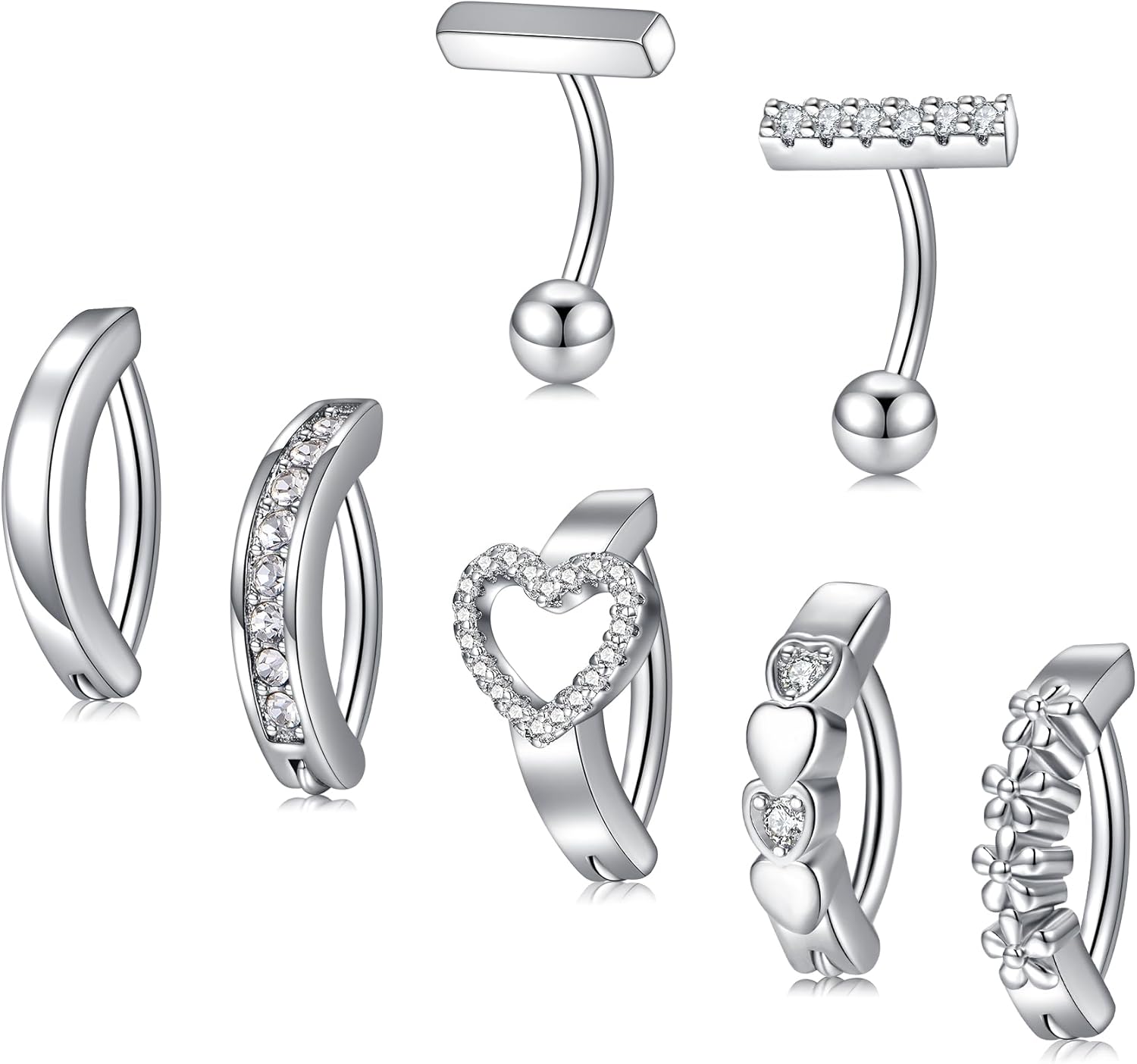 Belly Button Rings 14G Surgical Steel Belly Rings CZ Opal Navel Piercing Jewelry for Women Girls 3/8" 10mm Silver Rose Gold - 我的商店我的商店我的商店