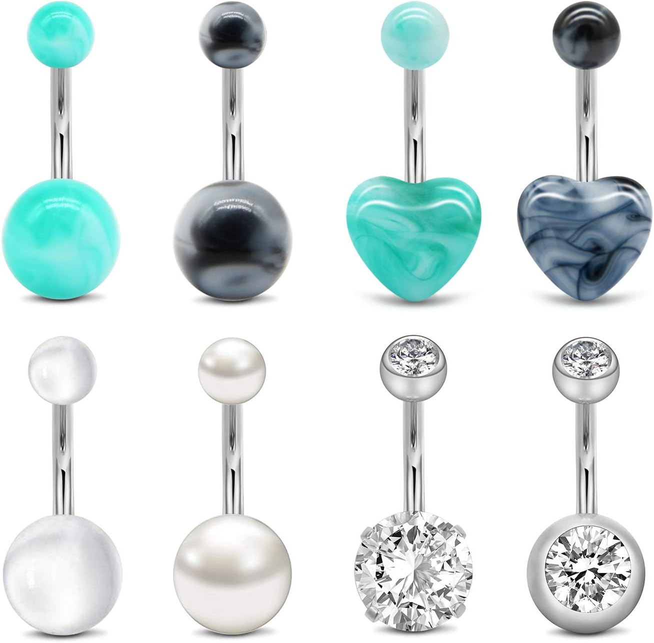 Belly Button Rings 14G Surgical Steel Belly Rings CZ Opal Navel Piercing Jewelry for Women Girls 3/8" 10mm Silver Rose Gold - 我的商店我的商店我的商店