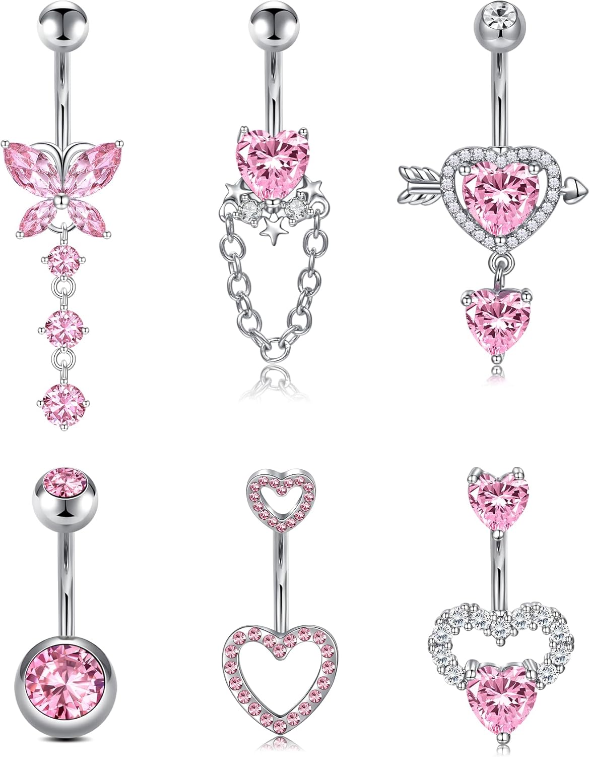 Belly Button Rings 14G Surgical Steel Belly Rings CZ Opal Navel Piercing Jewelry for Women Girls 3/8" 10mm Silver Rose Gold - 我的商店我的商店我的商店