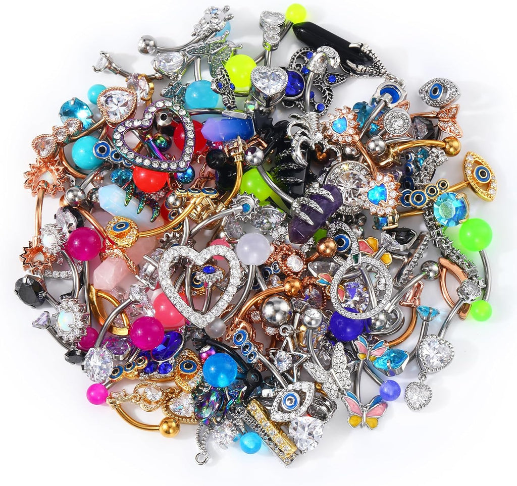 Belly Button Rings, 316L Stainless Steel Belly Rings, 14G Belly Button Piercing, Random 8PCS Belly Piercing Jewelry, Navel Rings for Women Sexy Girl - 我的商店我的商店我的商店