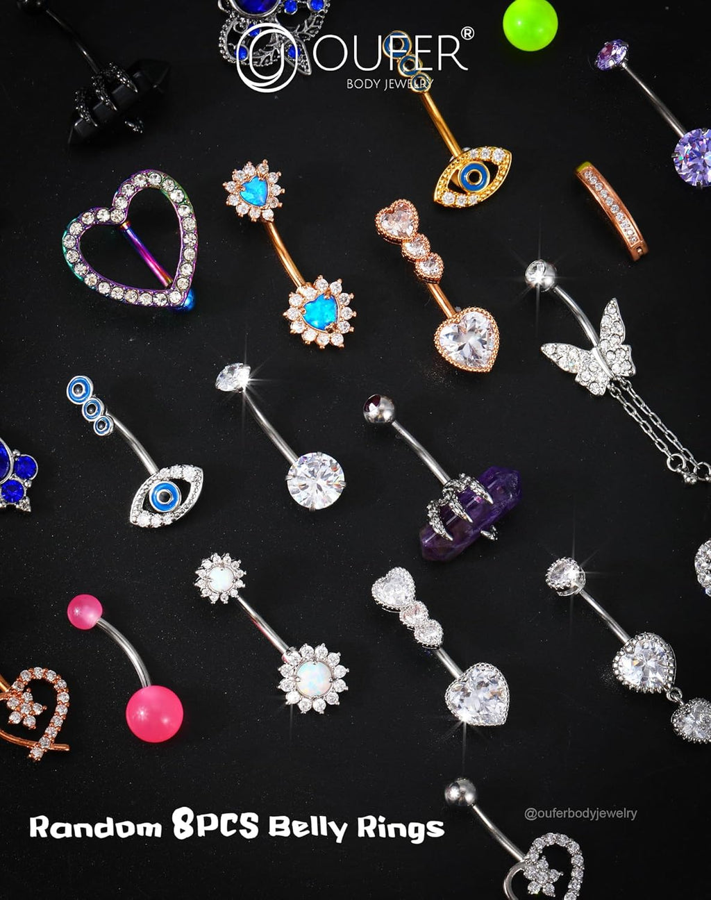 Belly Button Rings, 316L Stainless Steel Belly Rings, 14G Belly Button Piercing, Random 8PCS Belly Piercing Jewelry, Navel Rings for Women Sexy Girl - 我的商店我的商店我的商店