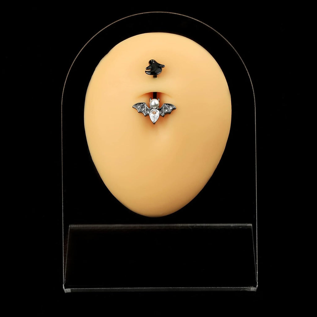 Belly Button Rings Bat Belly Rings 316L Stainless Steel Belly Piercing 14g Navel Ring for Women Navel Piercing Belly Bar Body Jewelry for Halloween Day - 我的商店我的商店我的商店
