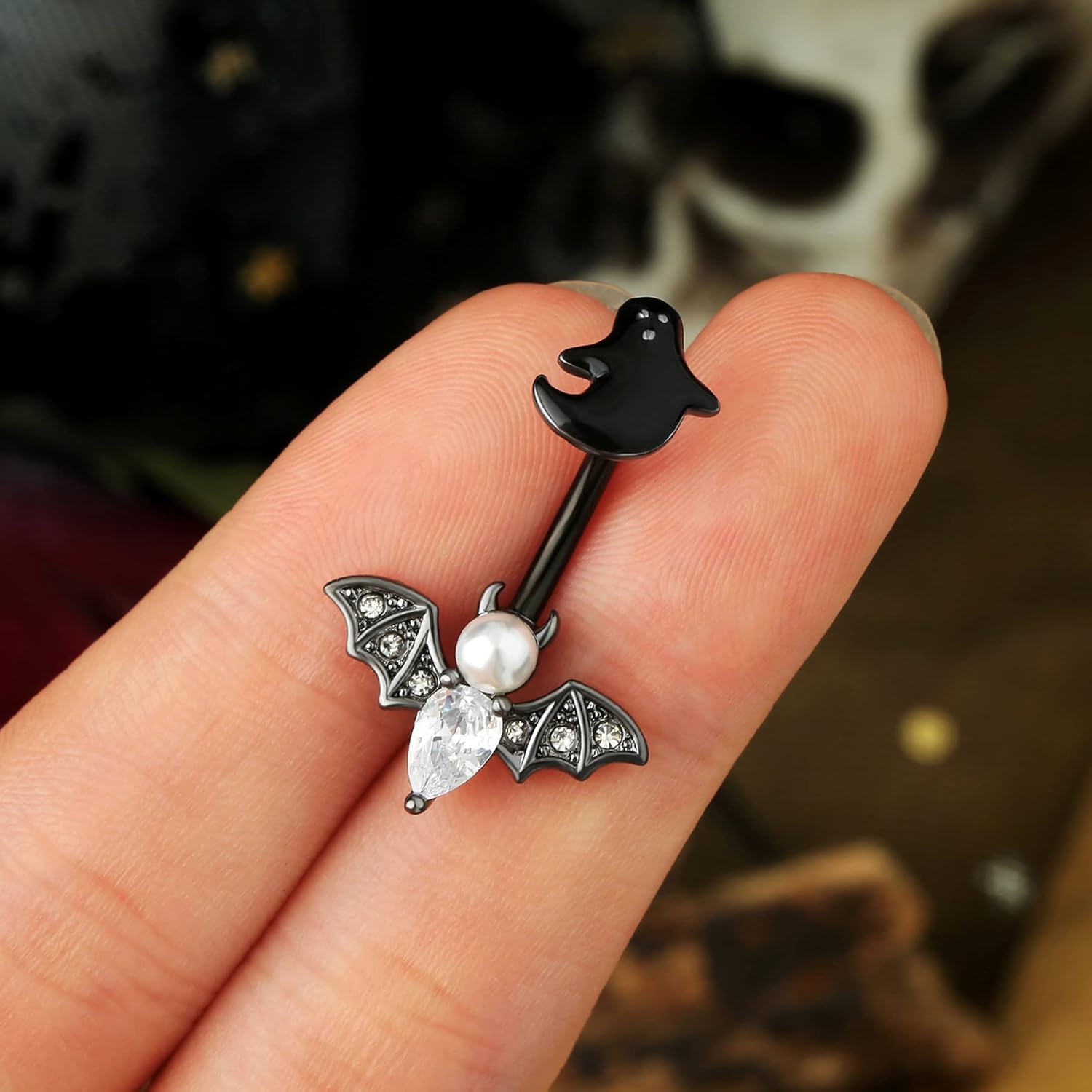 Belly Button Rings Bat Belly Rings 316L Stainless Steel Belly Piercing 14g Navel Ring for Women Navel Piercing Belly Bar Body Jewelry for Halloween Day - 我的商店我的商店我的商店
