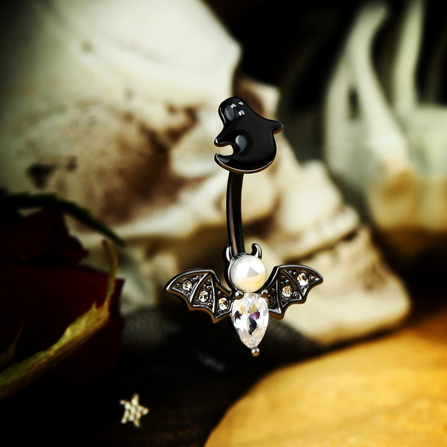 Belly Button Rings Bat Belly Rings 316L Stainless Steel Belly Piercing 14g Navel Ring for Women Navel Piercing Belly Bar Body Jewelry for Halloween Day - 我的商店我的商店我的商店