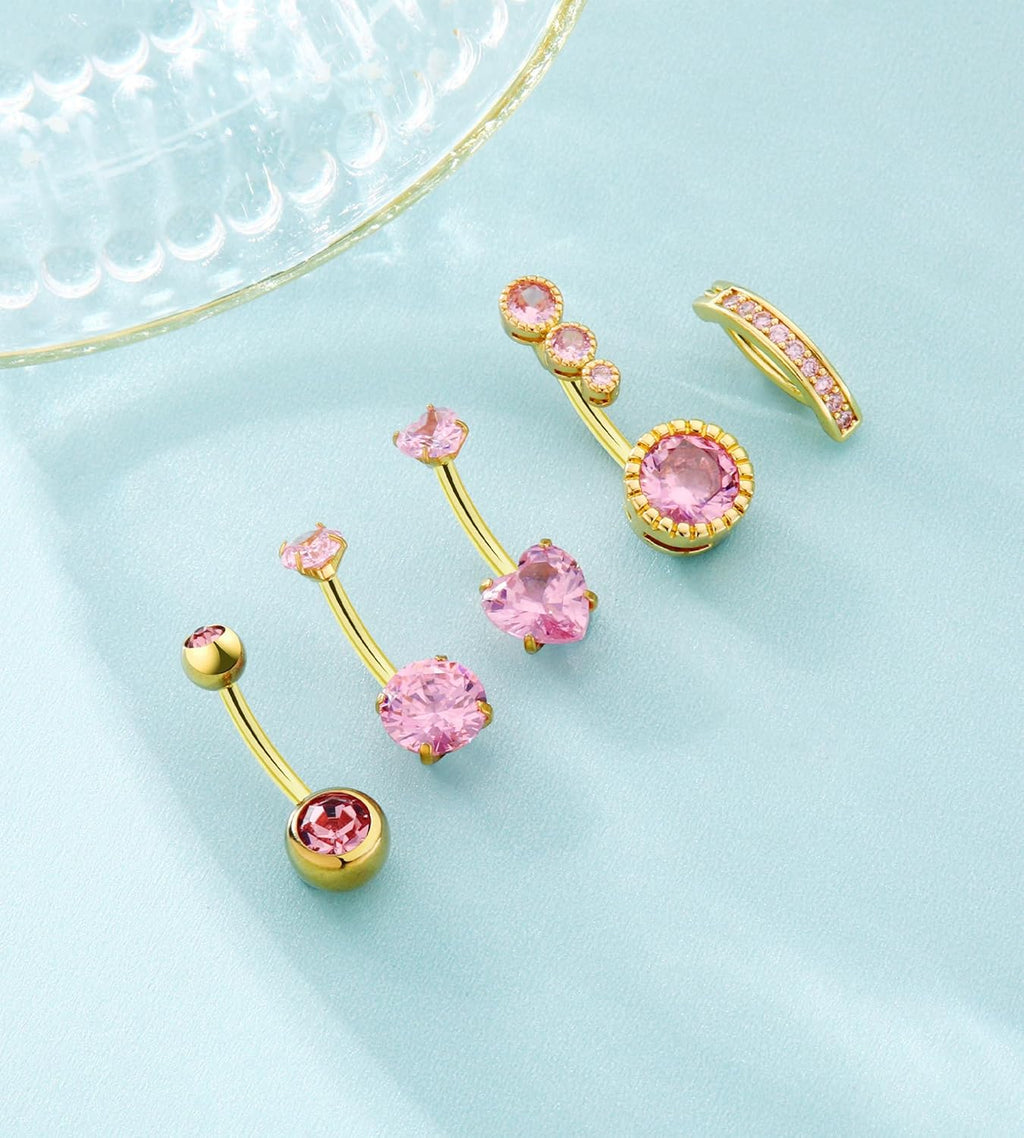 Belly Button Rings Gold Plated Silver Pink Clear CZ Belly Rings for Women Heart Bow Flower Butterfly Teardrop Dangle Navel Belly Button Piercing Jewelry - 我的商店我的商店我的商店
