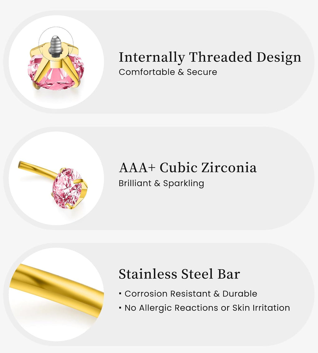 Belly Button Rings Gold Plated Silver Pink Clear CZ Belly Rings for Women Heart Bow Flower Butterfly Teardrop Dangle Navel Belly Button Piercing Jewelry - 我的商店我的商店我的商店