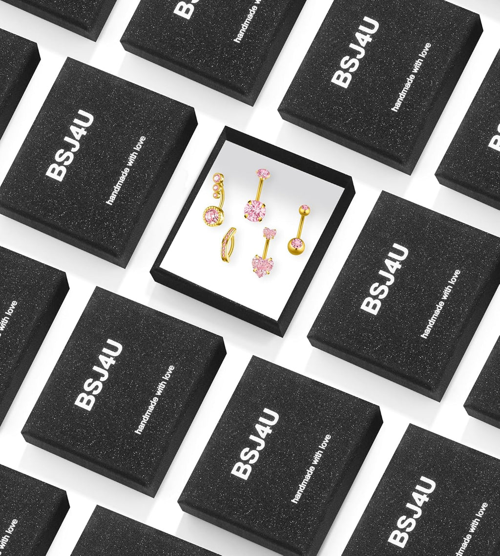 Belly Button Rings Gold Plated Silver Pink Clear CZ Belly Rings for Women Heart Bow Flower Butterfly Teardrop Dangle Navel Belly Button Piercing Jewelry - 我的商店我的商店我的商店