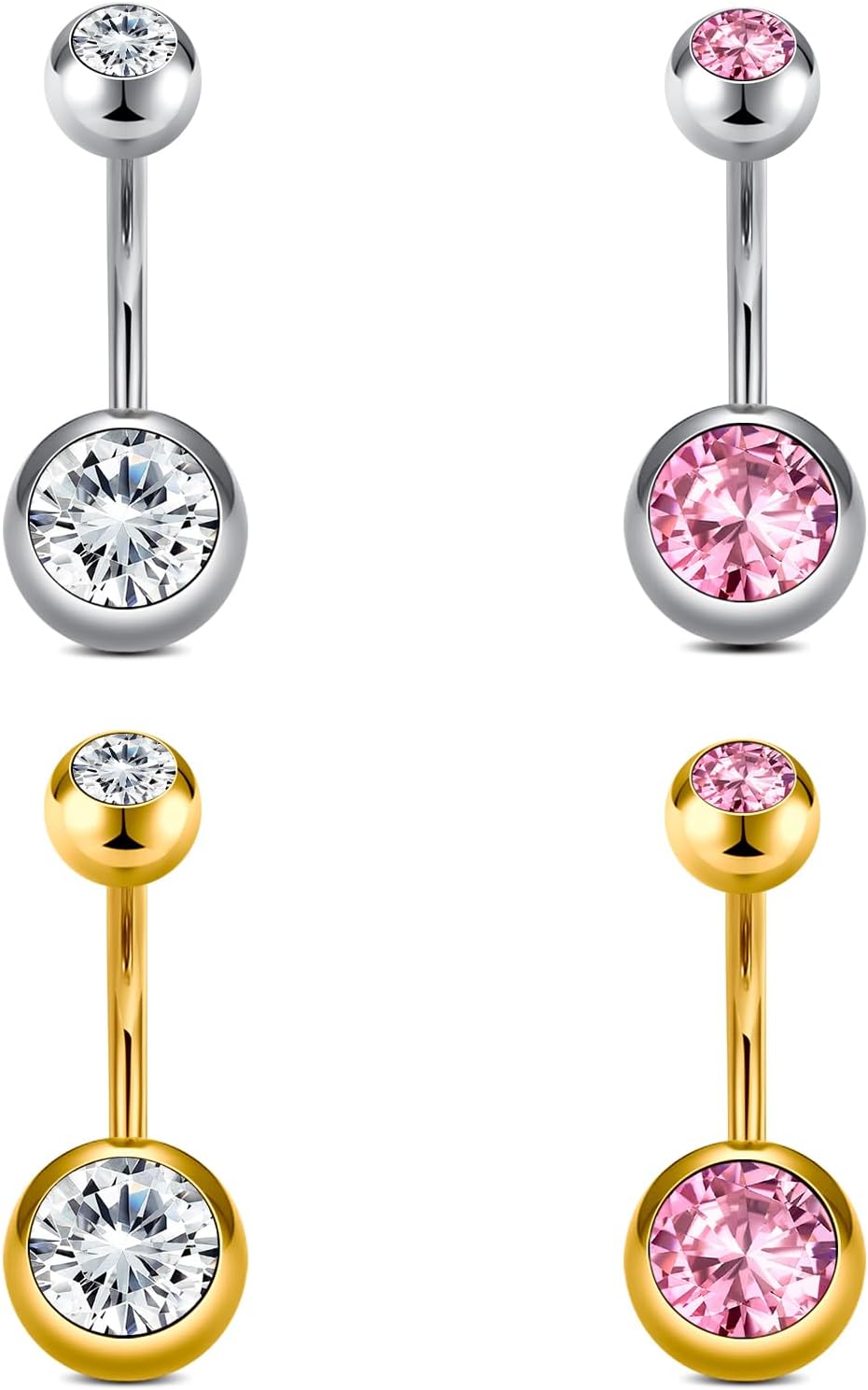 Belly Button Rings Short Bar for Women Stainless Steel Belly Ring Navel Piercing Jewelry 14g Colorful Ball Pack 6mm 1/4” 8mm 5/16“ 10mm - 我的商店我的商店我的商店