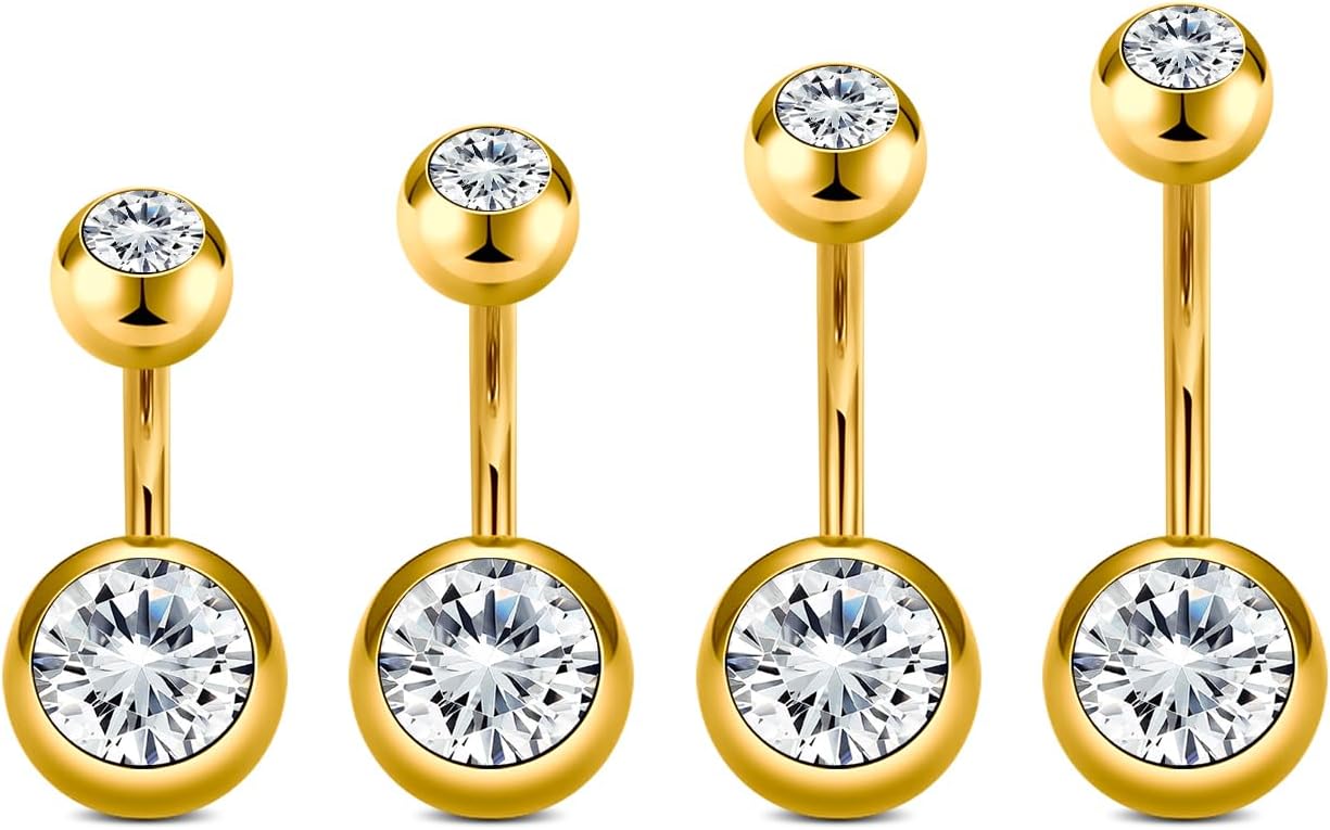 Belly Button Rings Short Bar for Women Stainless Steel Belly Ring Navel Piercing Jewelry 14g Colorful Ball Pack 6mm 1/4” 8mm 5/16“ 10mm - 我的商店我的商店我的商店