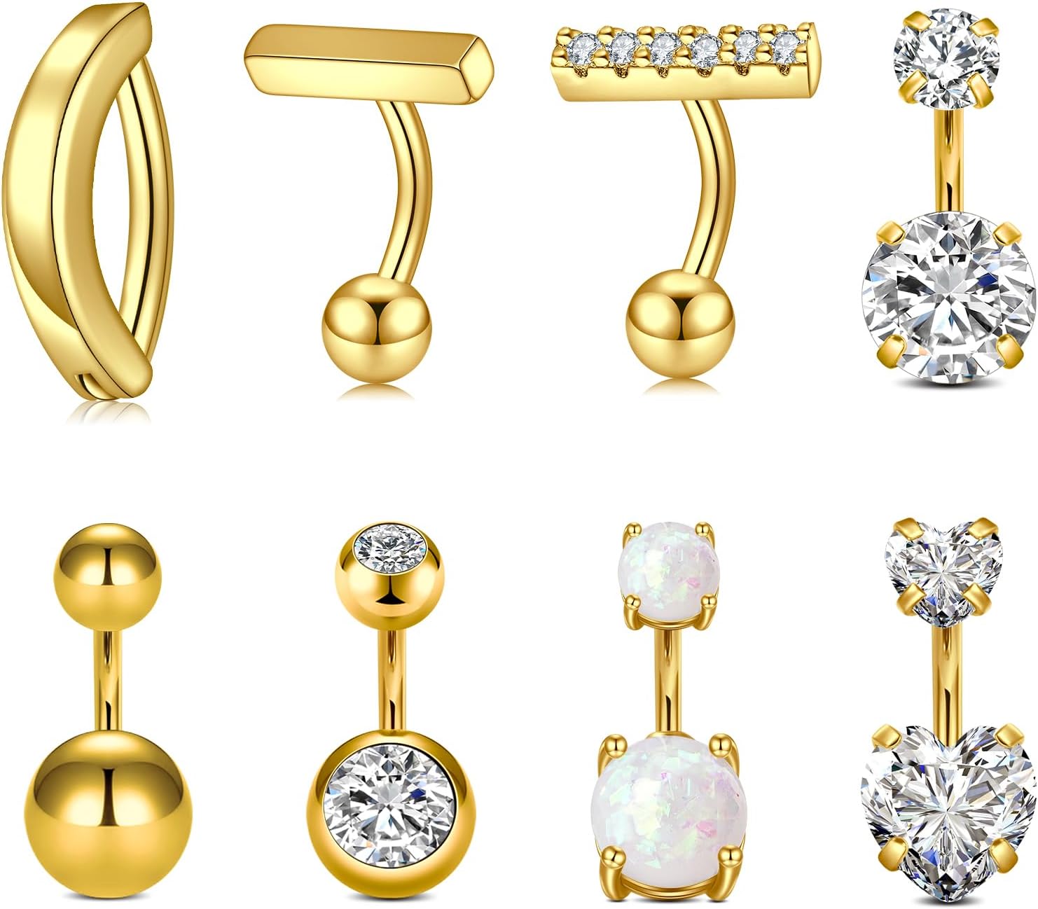 Belly Button Rings Short Bar for Women Stainless Steel Belly Ring Navel Piercing Jewelry 14g Colorful Ball Pack 6mm 1/4” 8mm 5/16“ 10mm - 我的商店我的商店我的商店