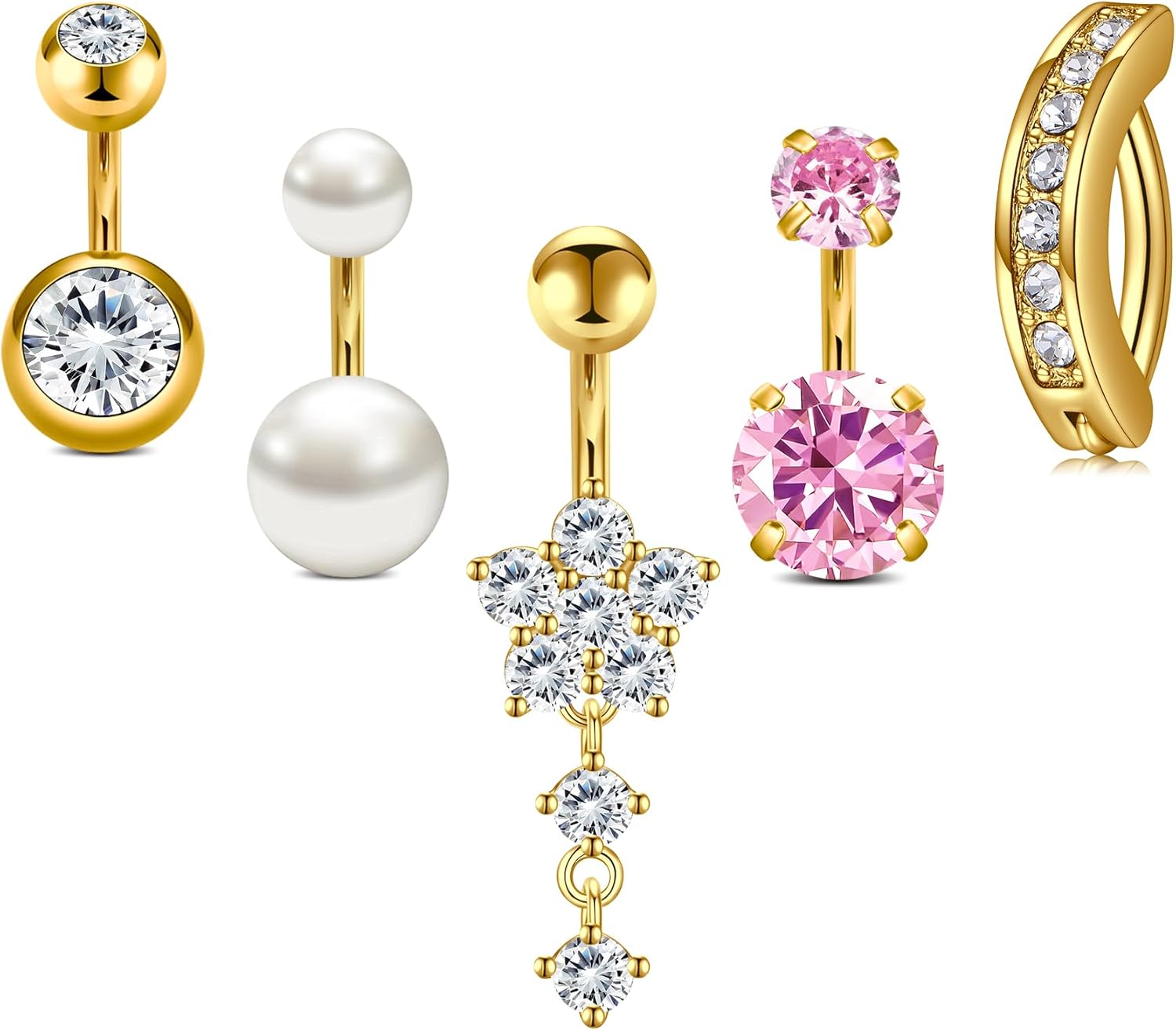 Belly Button Rings Short Bar for Women Stainless Steel Belly Ring Navel Piercing Jewelry 14g Colorful Ball Pack 6mm 1/4” 8mm 5/16“ 10mm - 我的商店我的商店我的商店