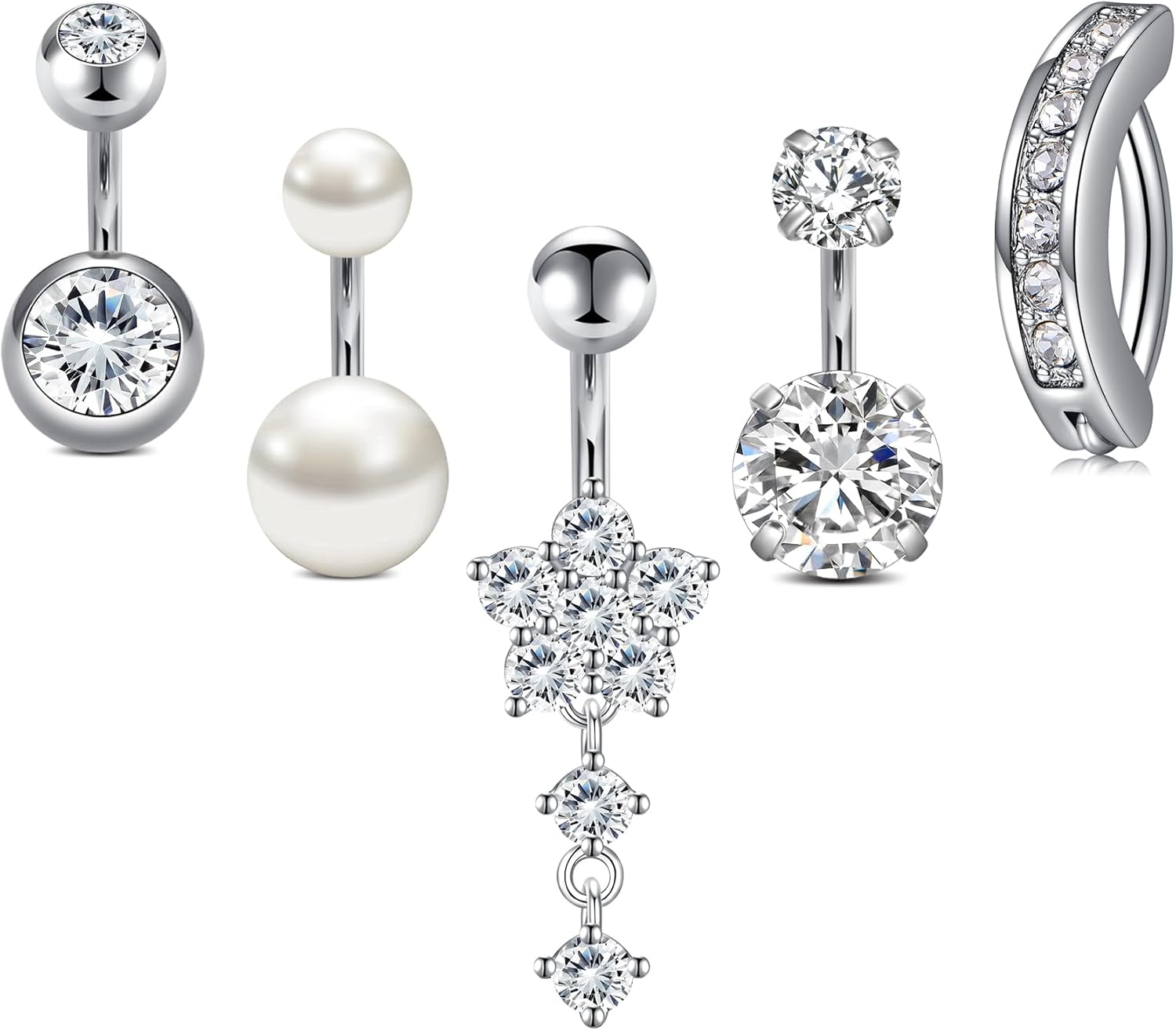 Belly Button Rings Short Bar for Women Stainless Steel Belly Ring Navel Piercing Jewelry 14g Colorful Ball Pack 6mm 1/4” 8mm 5/16“ 10mm - 我的商店我的商店我的商店