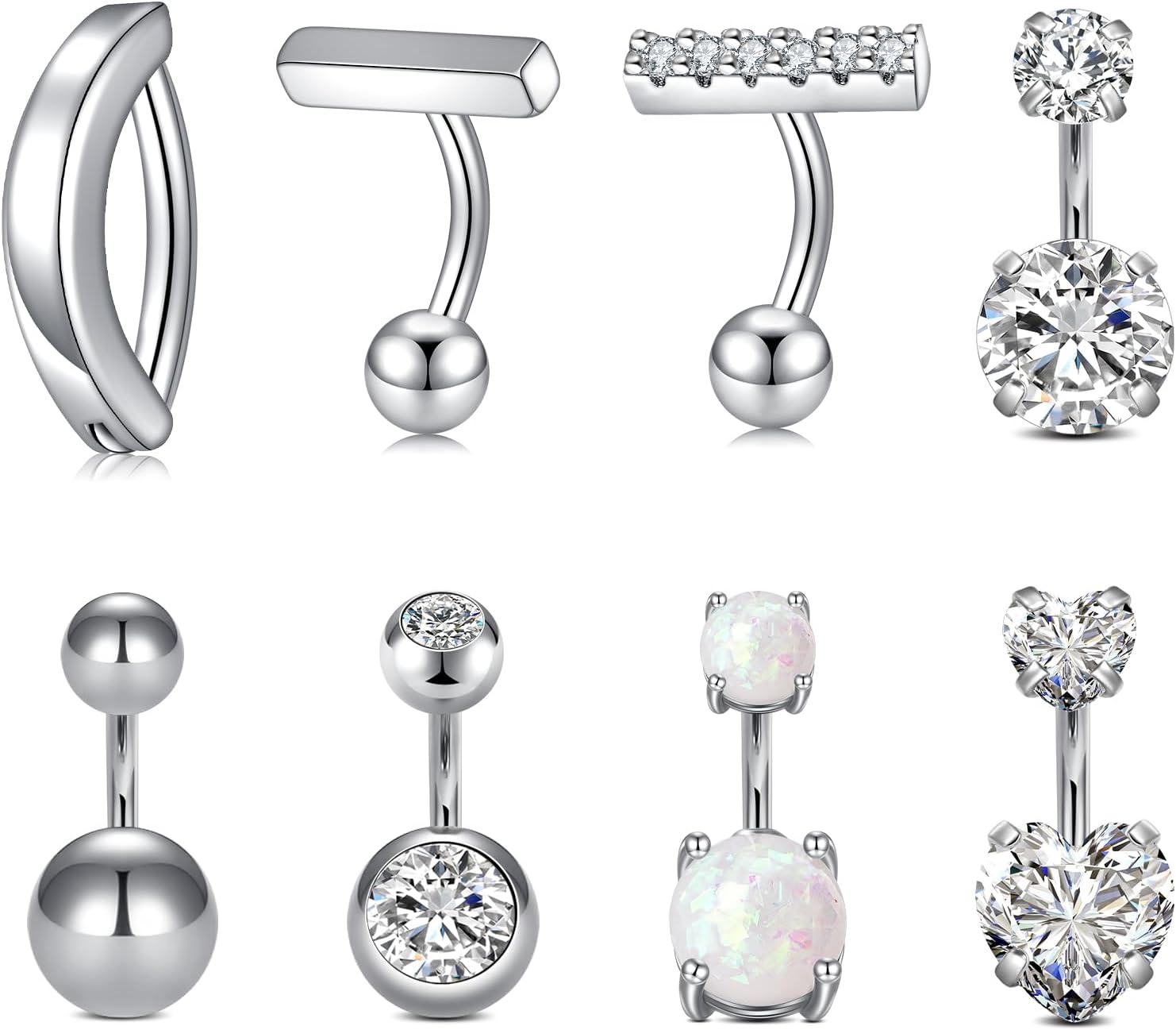 Belly Button Rings Short Bar for Women Stainless Steel Belly Ring Navel Piercing Jewelry 14g Colorful Ball Pack 6mm 1/4” 8mm 5/16“ 10mm - 我的商店我的商店我的商店