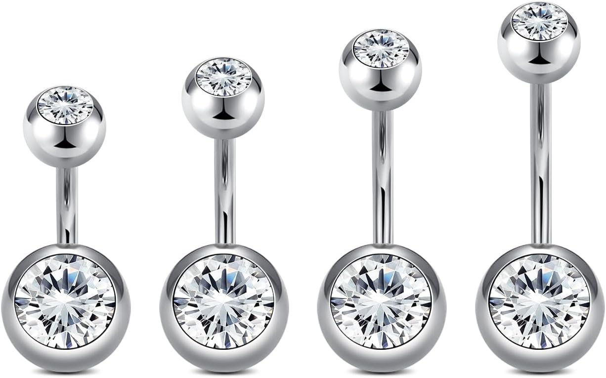 Belly Button Rings Short Bar for Women Stainless Steel Belly Ring Navel Piercing Jewelry 14g Colorful Ball Pack 6mm 1/4” 8mm 5/16“ 10mm - 我的商店我的商店我的商店