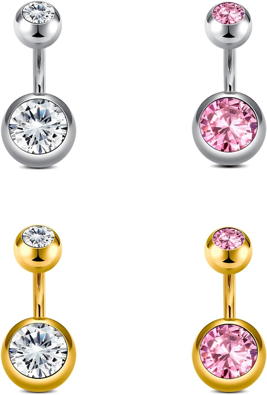 Belly Button Rings Short Bar for Women Stainless Steel Belly Ring Navel Piercing Jewelry 14g Colorful Ball Pack 6mm 1/4” 8mm 5/16“ 10mm - 我的商店我的商店我的商店