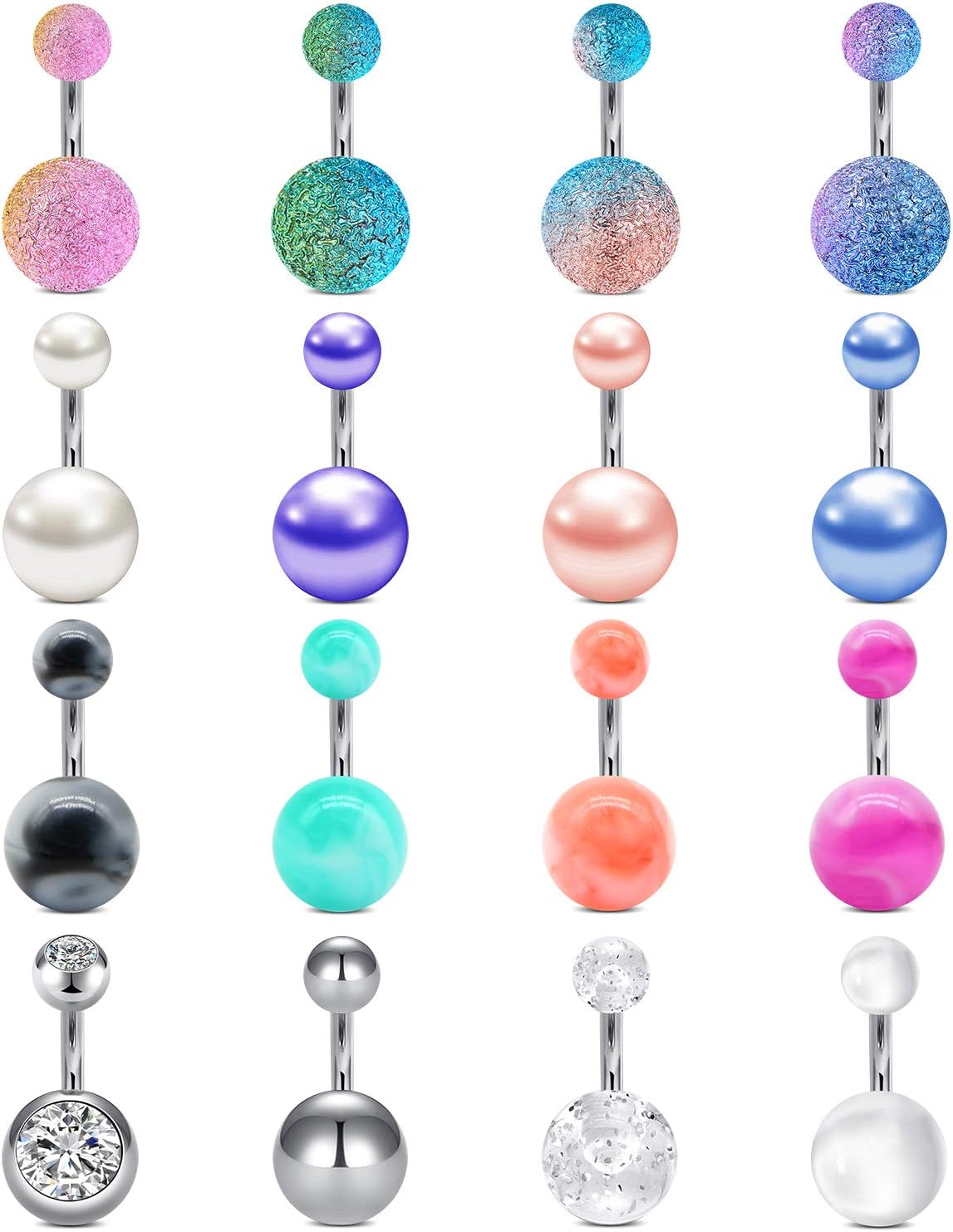 Belly Button Rings Short Bar for Women Stainless Steel Belly Ring Navel Piercing Jewelry 14g Colorful Ball Pack 6mm 1/4” 8mm 5/16“ 10mm - 我的商店我的商店我的商店