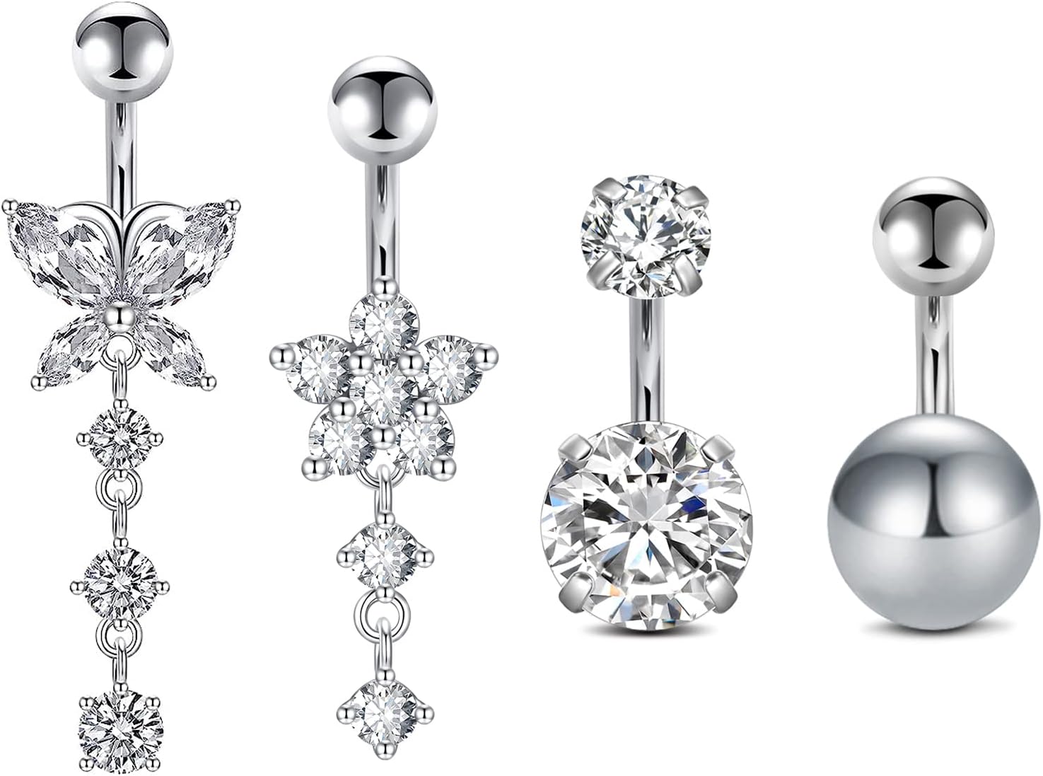 Belly Rings - Short Bar Belly Button Rings in Surgical Steel with Opal Stones - 6mm & 10mm - 我的商店我的商店我的商店