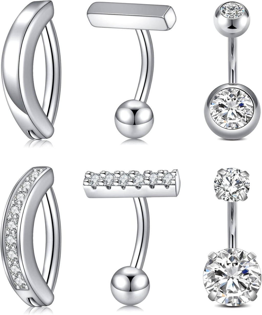 Belly Rings - Short Bar Belly Button Rings in Surgical Steel with Opal Stones - 6mm & 10mm - 我的商店我的商店我的商店