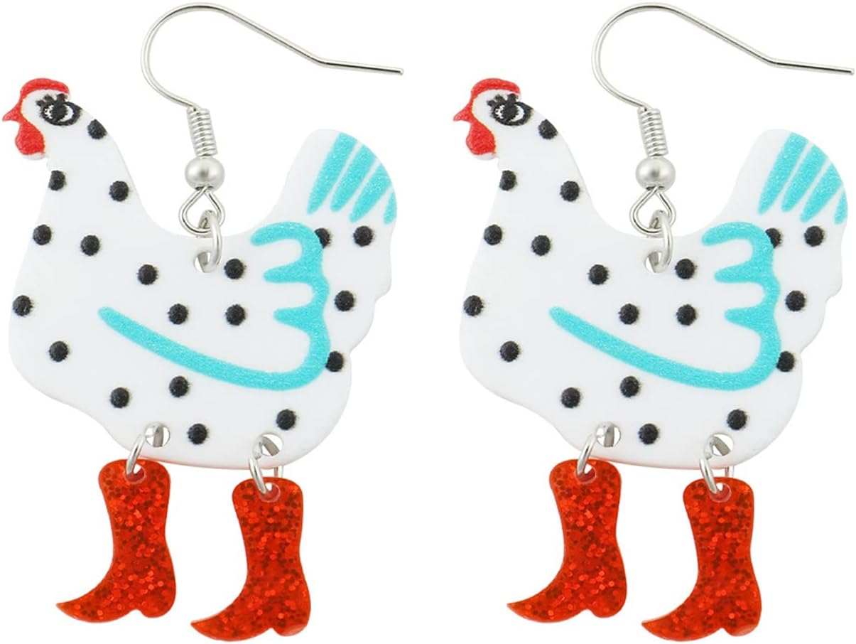 Big Rooster Chicken Earrings Funny Cute Kawaii Dinosaur Chicken Dangle Earrings Farm Boots Chicken Hen Dangle Earrings for Women Aesthetic Charming Jewelry Gift - 我的商店我的商店我的商店