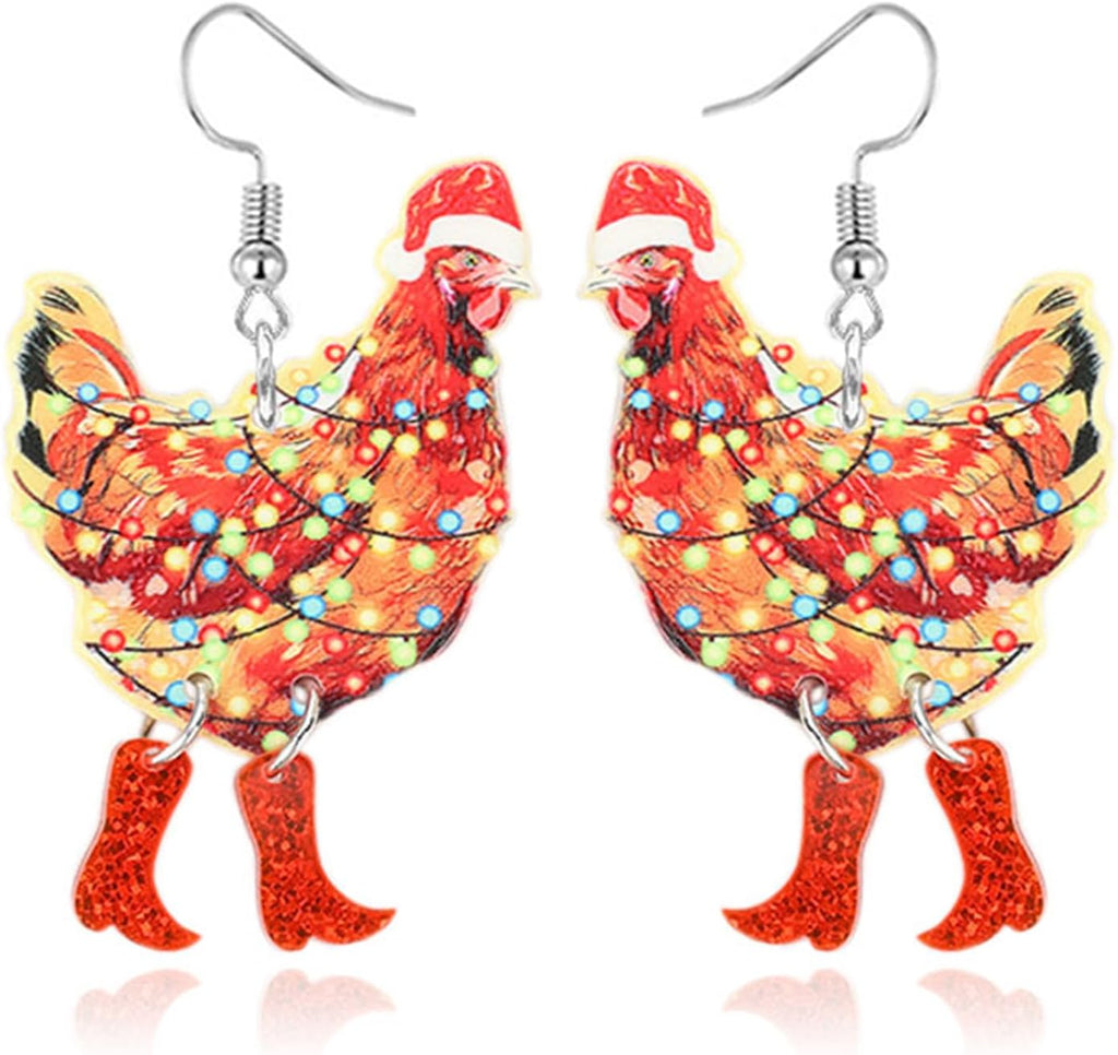 Big Rooster Chicken Earrings Funny Cute Kawaii Dinosaur Chicken Dangle Earrings Farm Boots Chicken Hen Dangle Earrings for Women Aesthetic Charming Jewelry Gift - 我的商店我的商店我的商店