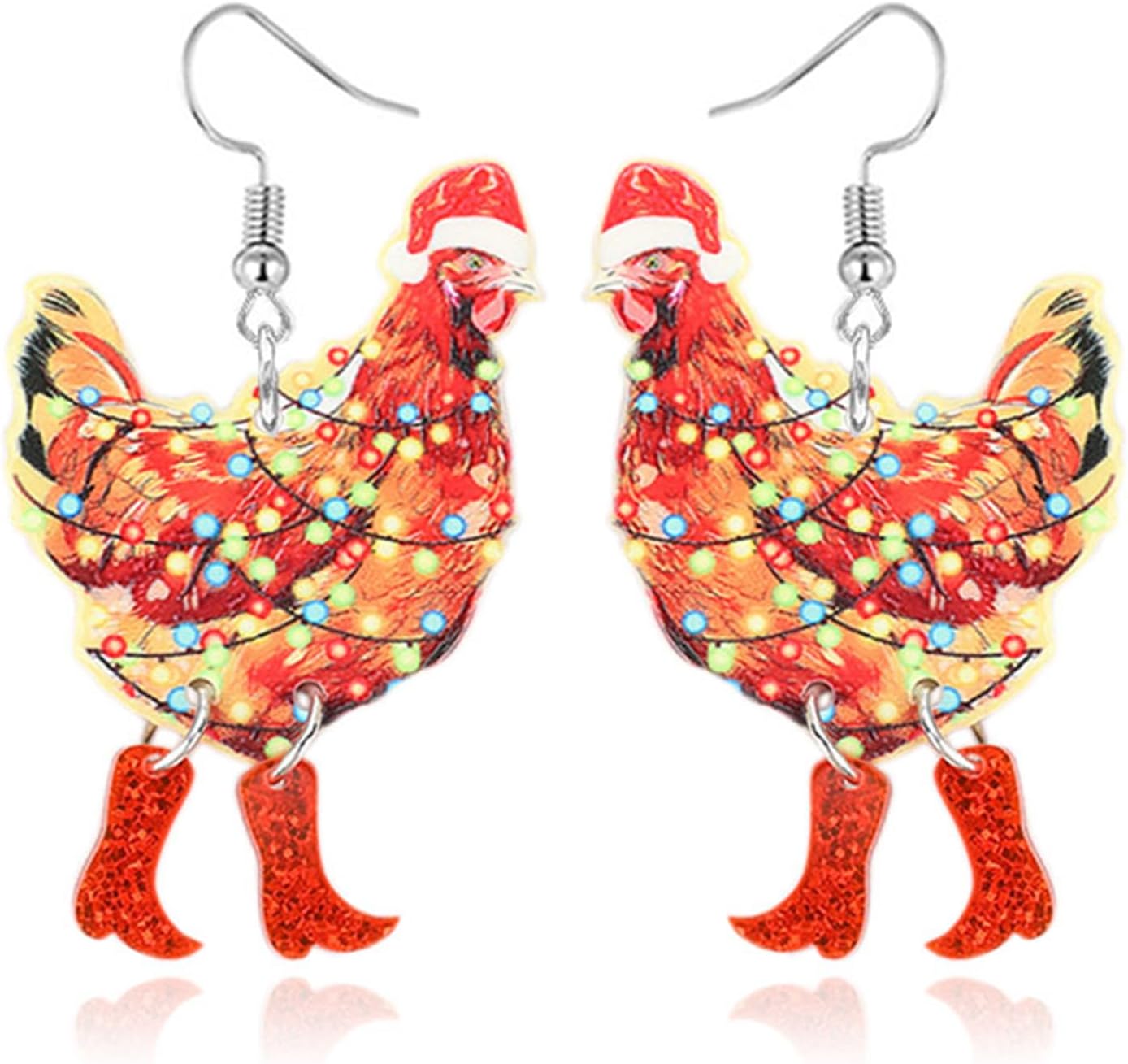 Big Rooster Chicken Earrings Funny Cute Kawaii Dinosaur Chicken Dangle Earrings Farm Boots Chicken Hen Dangle Earrings for Women Aesthetic Charming Jewelry Gift - 我的商店我的商店我的商店