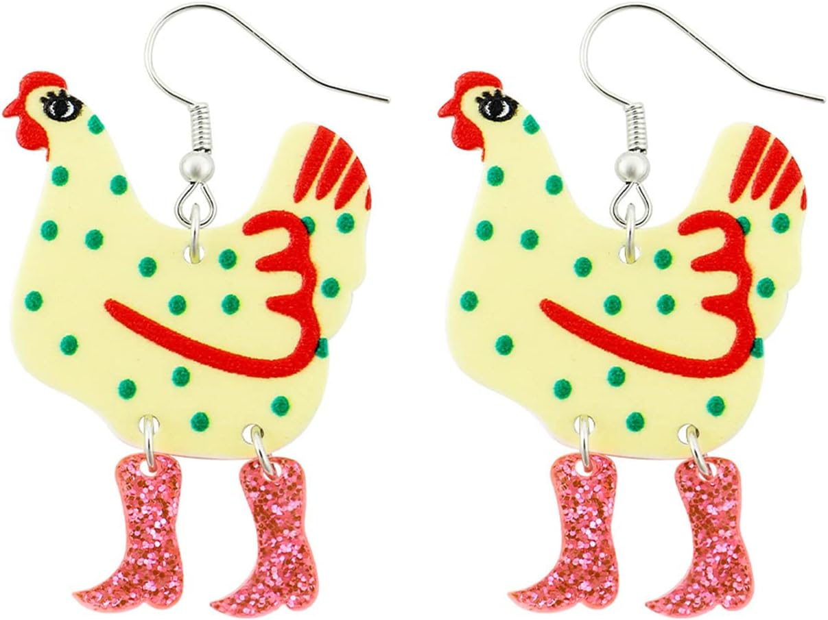 Big Rooster Chicken Earrings Funny Cute Kawaii Dinosaur Chicken Dangle Earrings Farm Boots Chicken Hen Dangle Earrings for Women Aesthetic Charming Jewelry Gift - 我的商店我的商店我的商店