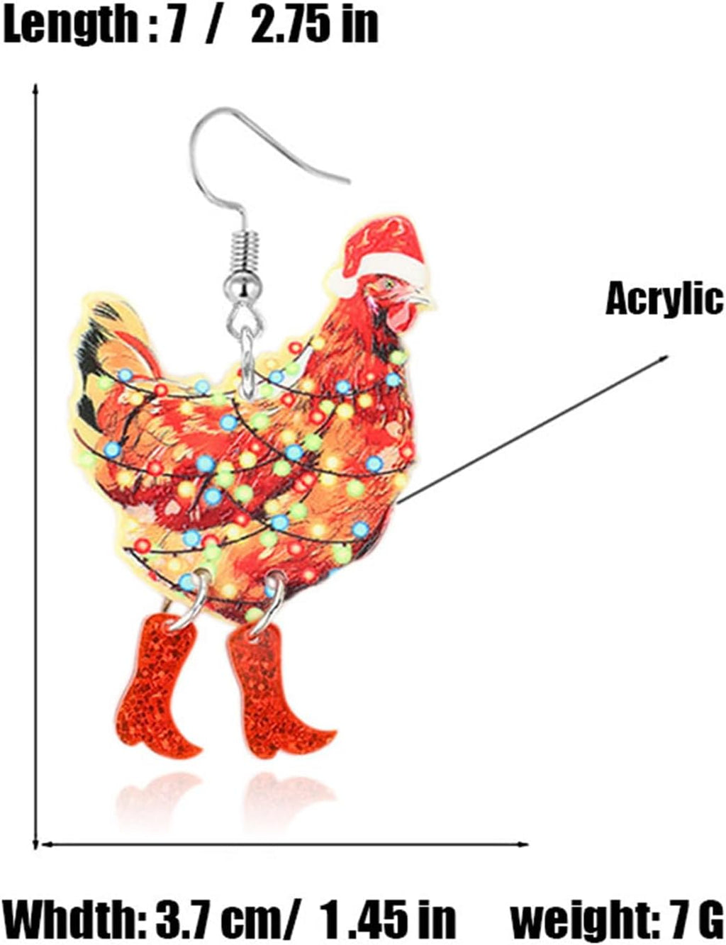 Big Rooster Chicken Earrings Funny Cute Kawaii Dinosaur Chicken Dangle Earrings Farm Boots Chicken Hen Dangle Earrings for Women Aesthetic Charming Jewelry Gift - 我的商店我的商店我的商店