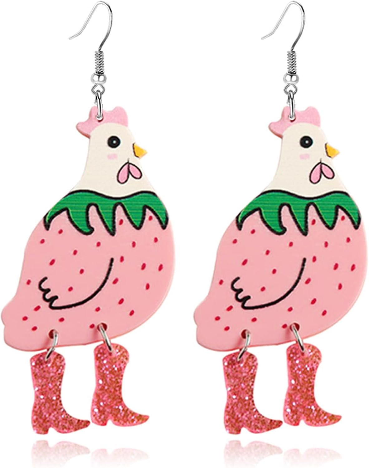 Big Rooster Chicken Earrings Funny Cute Kawaii Dinosaur Chicken Dangle Earrings Farm Boots Chicken Hen Dangle Earrings for Women Aesthetic Charming Jewelry Gift - 我的商店我的商店我的商店