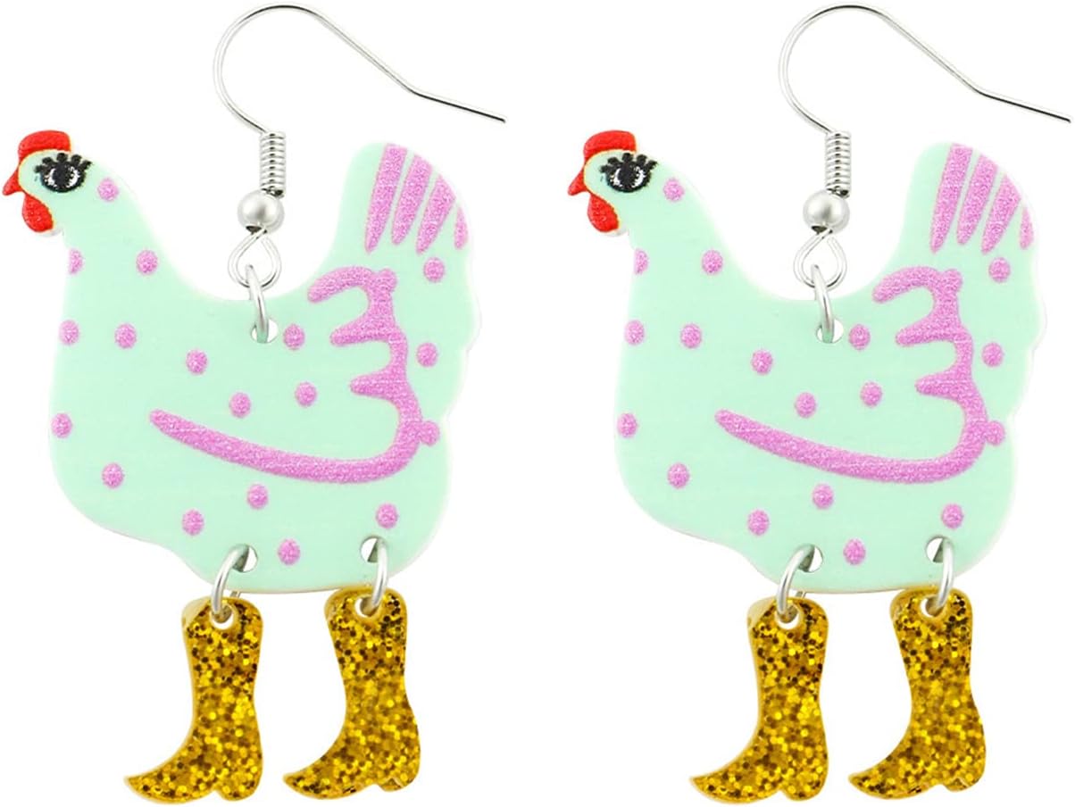 Big Rooster Chicken Earrings Funny Cute Kawaii Dinosaur Chicken Dangle Earrings Farm Boots Chicken Hen Dangle Earrings for Women Aesthetic Charming Jewelry Gift - 我的商店我的商店我的商店