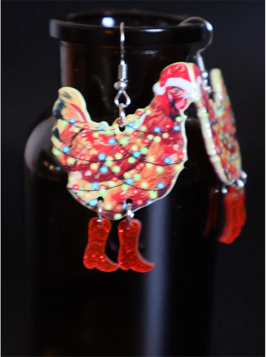 Big Rooster Chicken Earrings Funny Cute Kawaii Dinosaur Chicken Dangle Earrings Farm Boots Chicken Hen Dangle Earrings for Women Aesthetic Charming Jewelry Gift - 我的商店我的商店我的商店