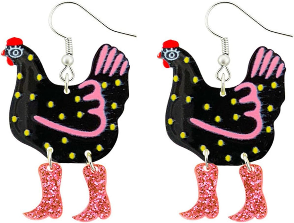 Big Rooster Chicken Earrings Funny Cute Kawaii Dinosaur Chicken Dangle Earrings Farm Boots Chicken Hen Dangle Earrings for Women Aesthetic Charming Jewelry Gift - 我的商店我的商店我的商店