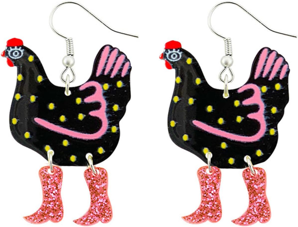 Big Rooster Chicken Earrings Funny Cute Kawaii Dinosaur Chicken Dangle Earrings Farm Boots Chicken Hen Dangle Earrings for Women Aesthetic Charming Jewelry Gift - 我的商店我的商店我的商店
