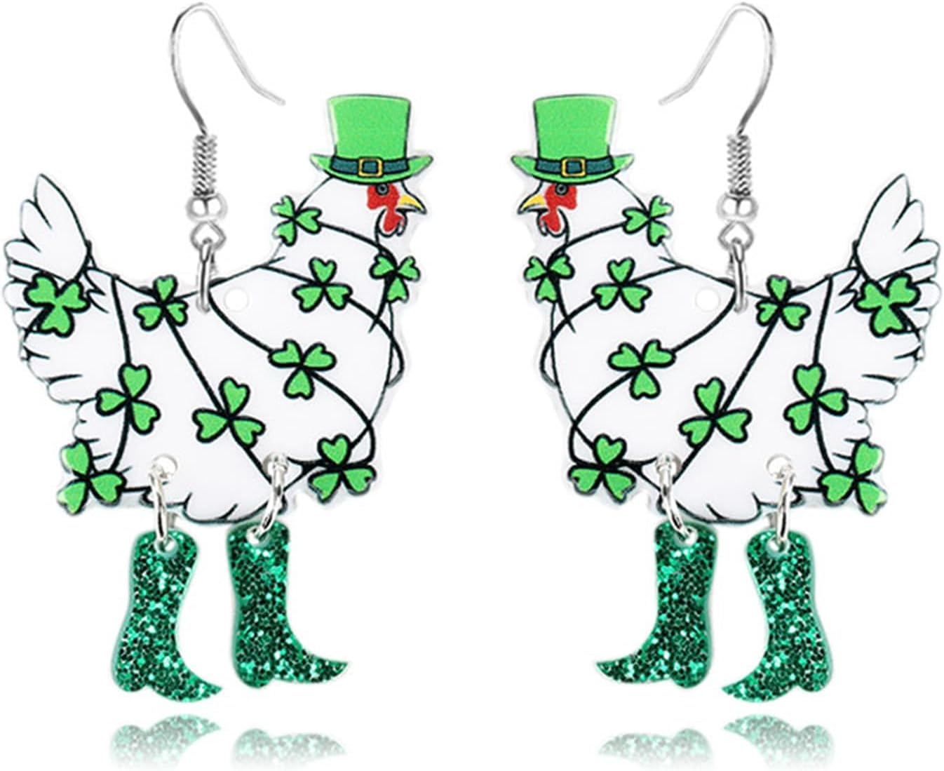 Big Rooster Chicken Earrings Funny Cute Kawaii Dinosaur Chicken Dangle Earrings Farm Boots Chicken Hen Dangle Earrings for Women Aesthetic Charming Jewelry Gift - 我的商店我的商店我的商店