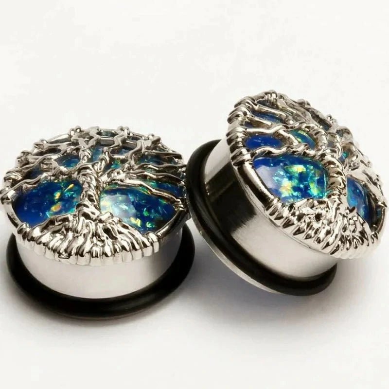 Blue Planet Silvery Tree Ear Plugs Tunnels Gauges Stretcher Piercings Jewelry - QIAO CrystalQIAO CrystalQIAO Crystal