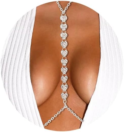 Body Chain Chest Chain Heart - shaped Rhinestone Sexy Chest Chain Fashionable Beach Bikini - QIAO CrystalQIAO CrystalQIAO Crystal