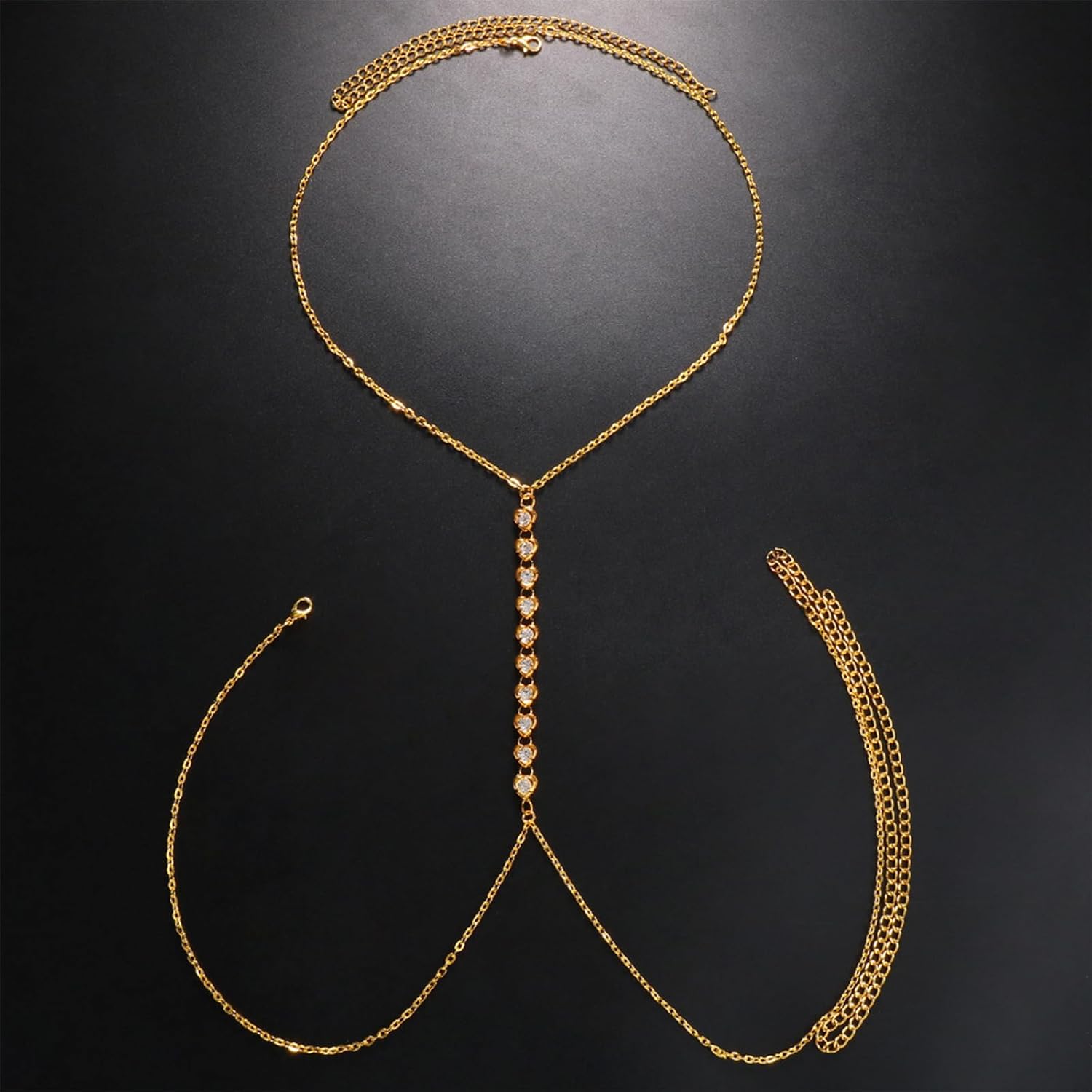 Body Chain Chest Chain Heart - shaped Rhinestone Sexy Chest Chain Fashionable Beach Bikini - QIAO CrystalQIAO CrystalQIAO Crystal